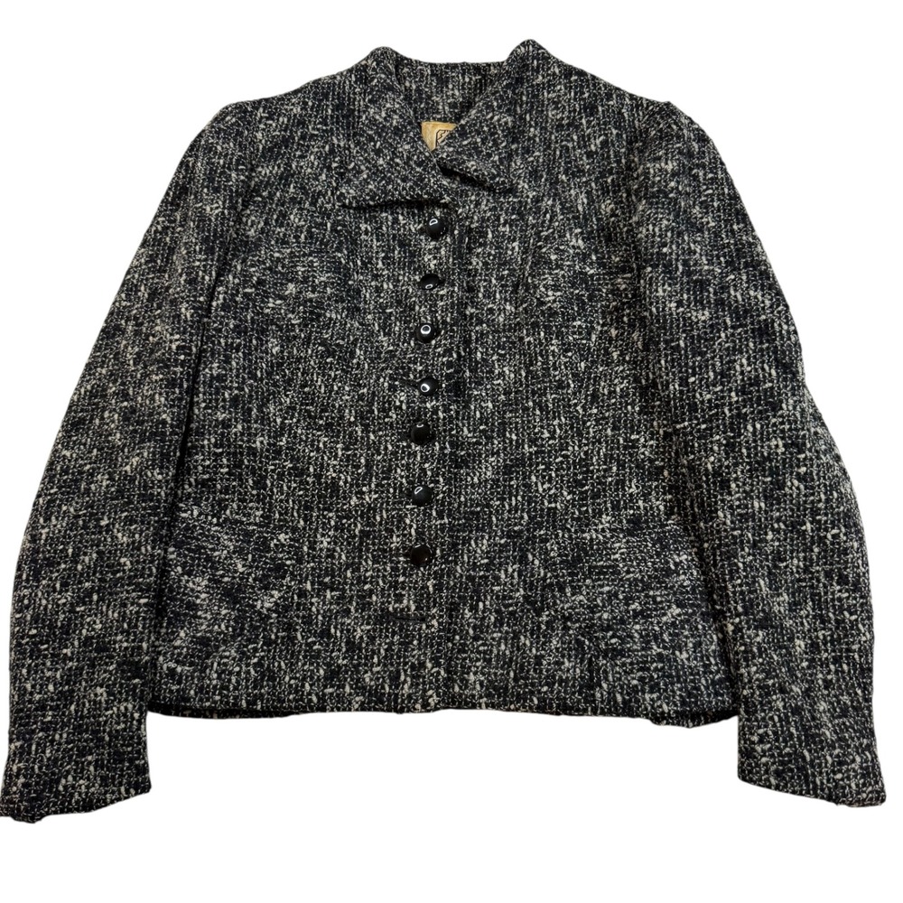 Vintage Rollmoor Nebraska Clothing Co. Black White‎ Tweed Blazer Jacket Women's